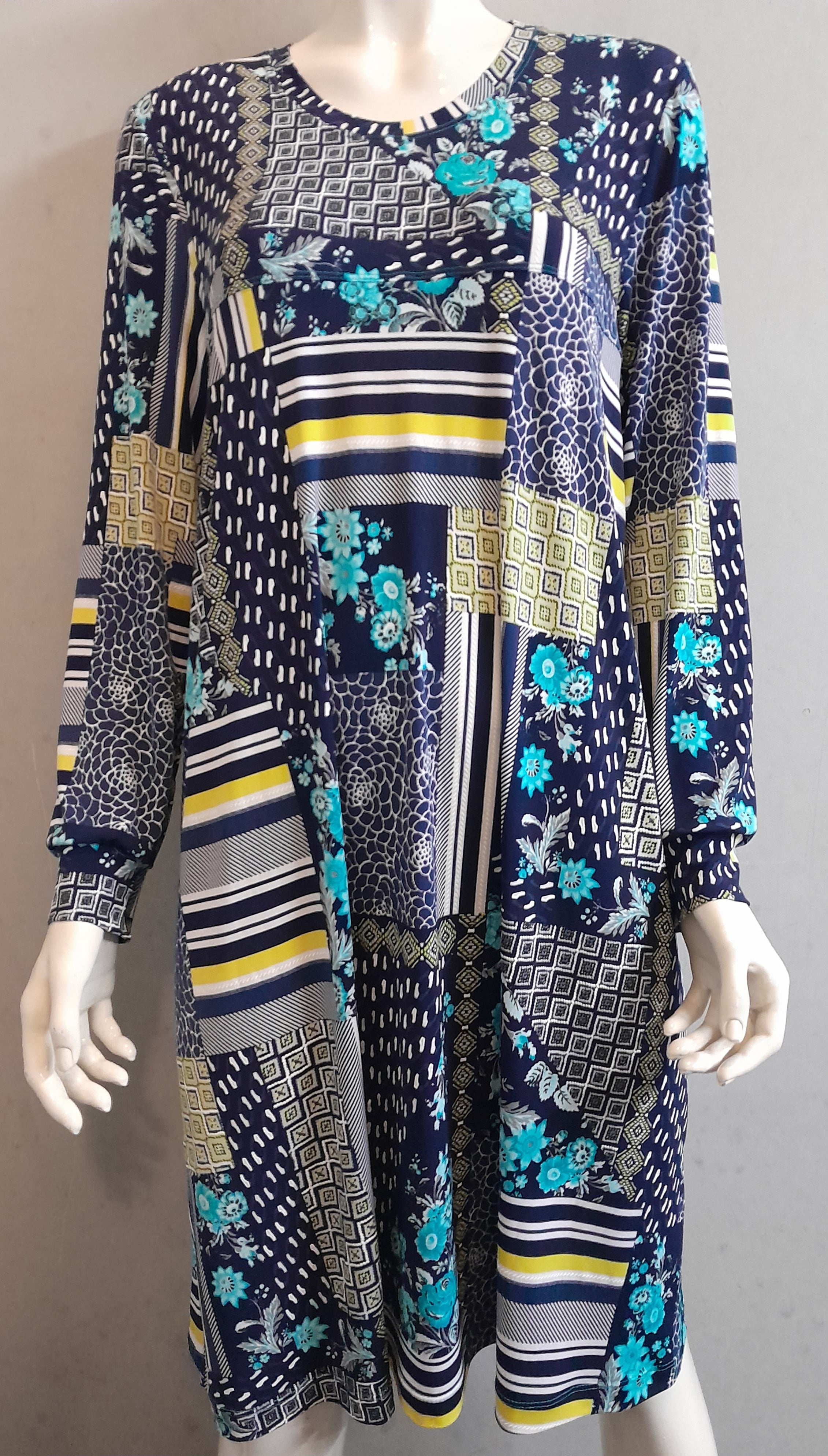 Long Sleeve Split Back Shell Dress in assorted prints- call for available prints unlisted