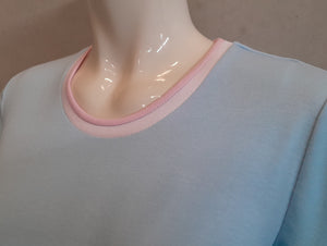 (L6) Ladies Nightie - Short  Sleeves - POWDER BLUE with Pink & White Neck Band