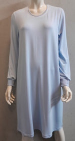 (L61) Ladies Nightie - Long Sleeves - POWDER BLUE with Blue & White Neck Band