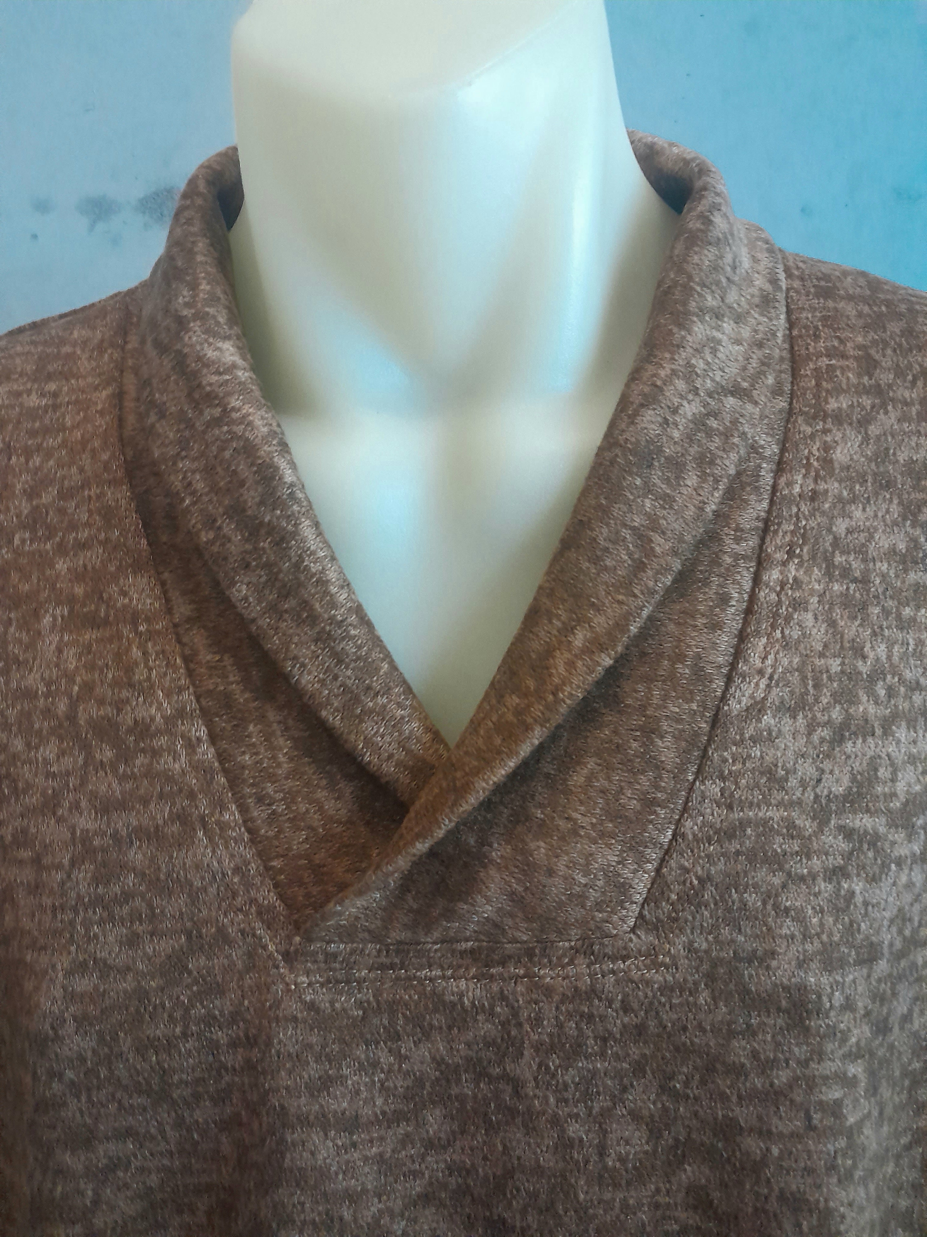 Men's Roll Collar Long Sleeve Top - Chestnut Marle