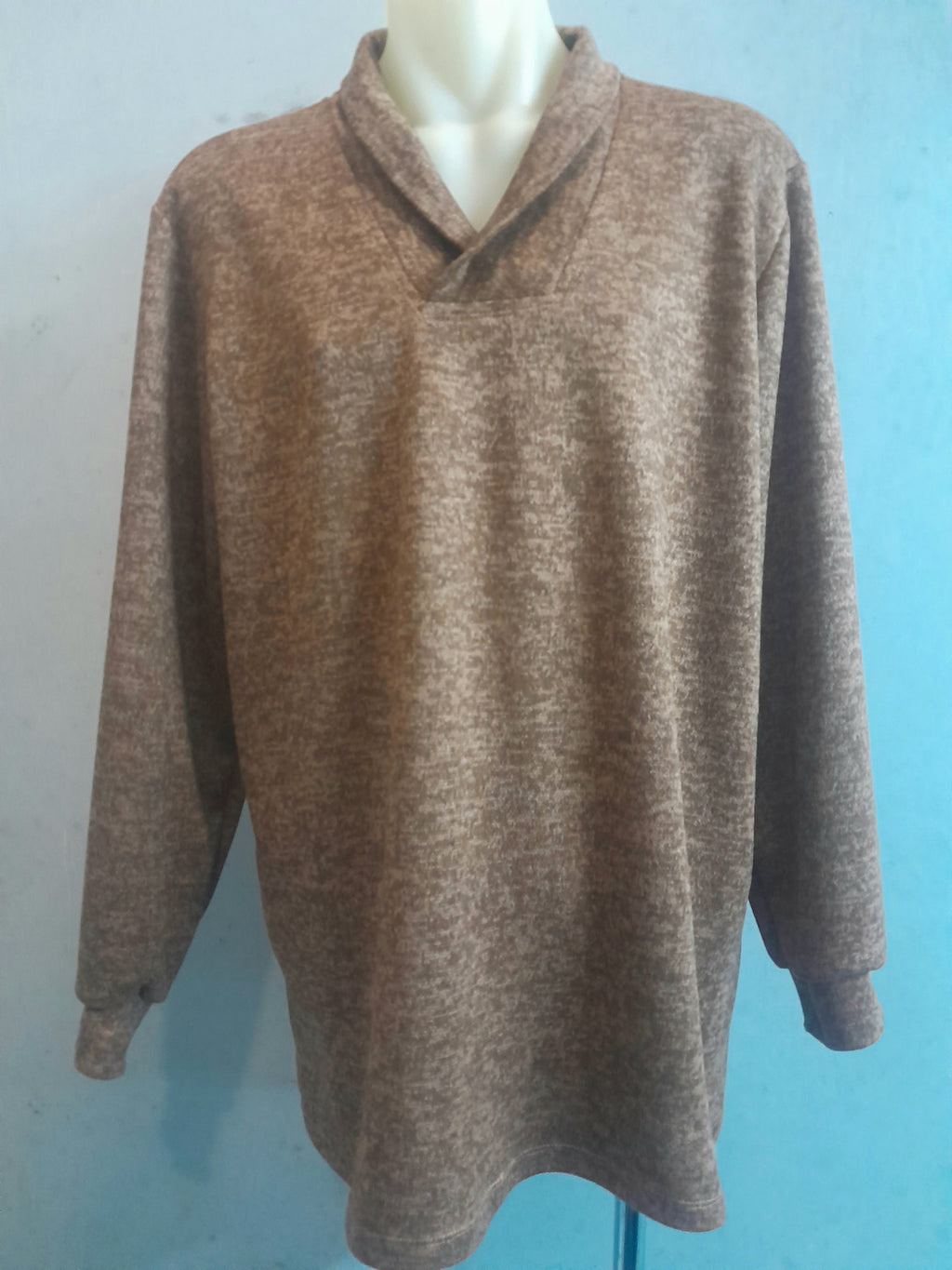 Men's Roll Collar Long Sleeve Top - Chestnut Marle