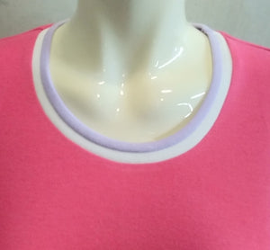 (L6) Ladies Nightie - Short  Sleeves - ROSE PINK with Lilac & White Neck Band