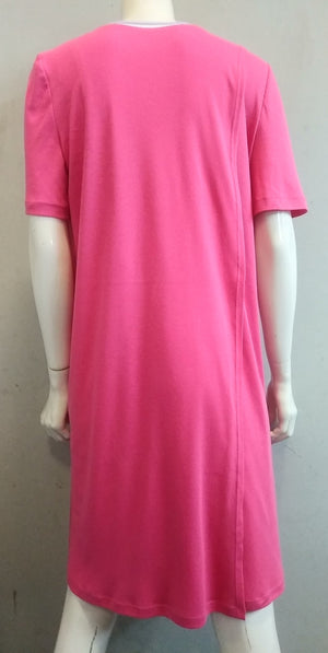(L6) Ladies Nightie - Short  Sleeves - ROSE PINK with Rose & White Neck Band