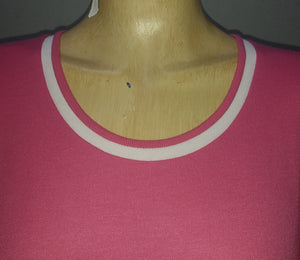 (L6) Ladies Nightie - Short  Sleeves - ROSE PINK with Rose & White Neck Band