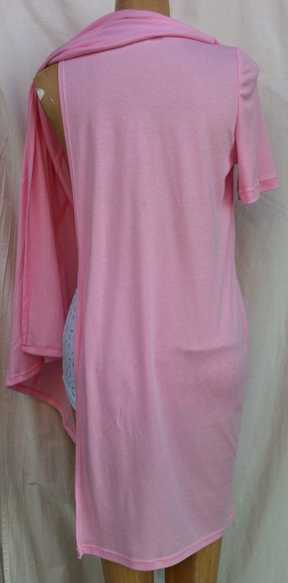 (L6) Ladies Nightie - Short  Sleeves - PINK with Blue & White Neck Band - Adaptive Fitz Clothing